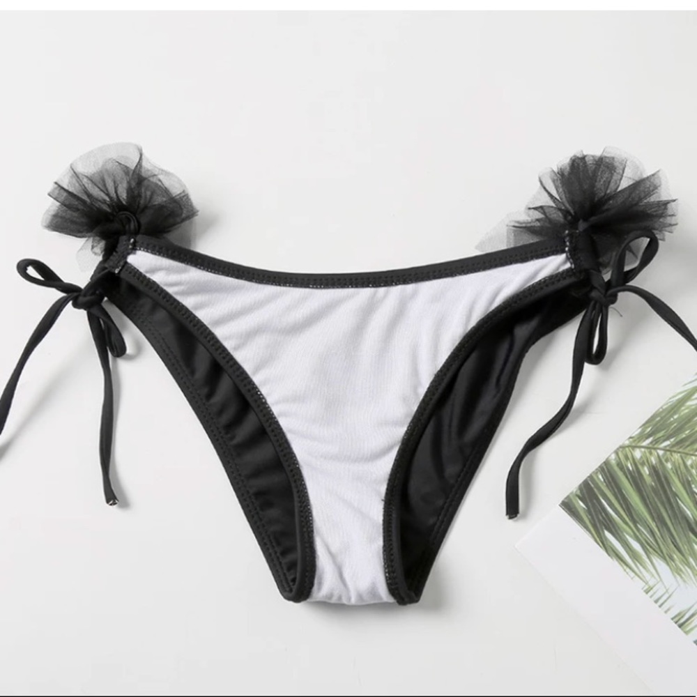 CLEARANCE Black Tulle Ruffle Romantic 2Pc Bikini Swimsuit - Picture 8 of 8